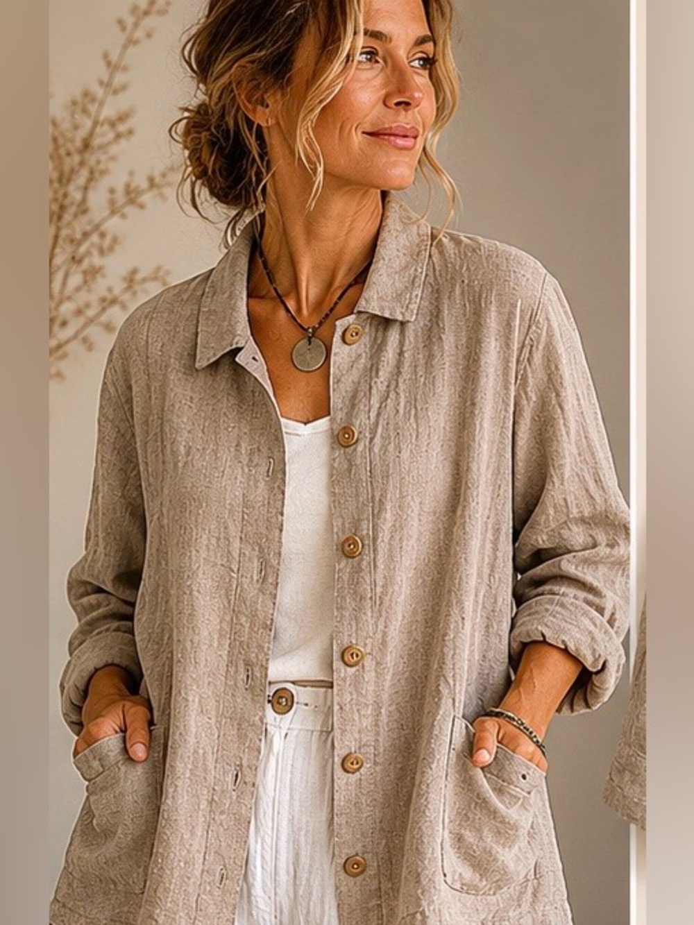 FLAX 100% Linen Jacket Medium Oversized Jacket Medium Neutral Luxury Lagenlook